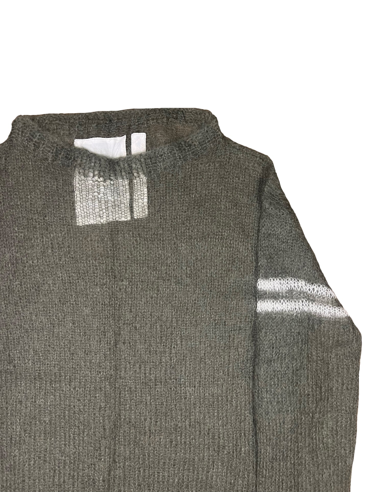 slim 2 striped hand knitted mohair sweater white/khaki