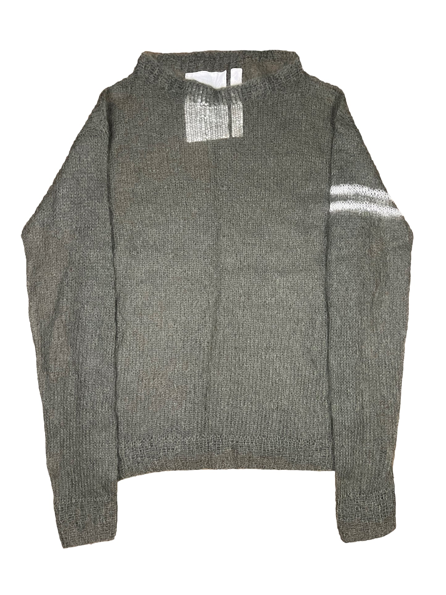 slim 2 striped hand knitted mohair sweater white/khaki